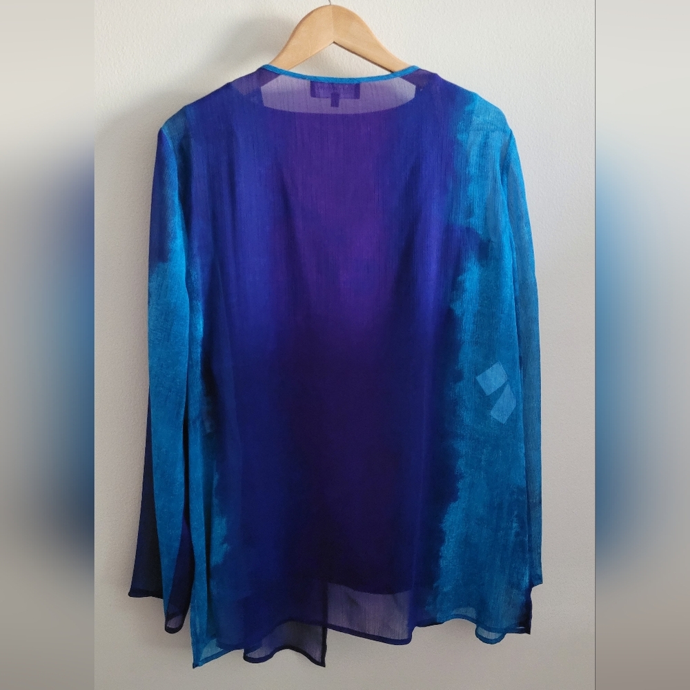 JNY Gauzy Open Top over Cotton Blend Tank Top, Women's XL, Blue & Purple Tie Dye - Picture 13 of 16
